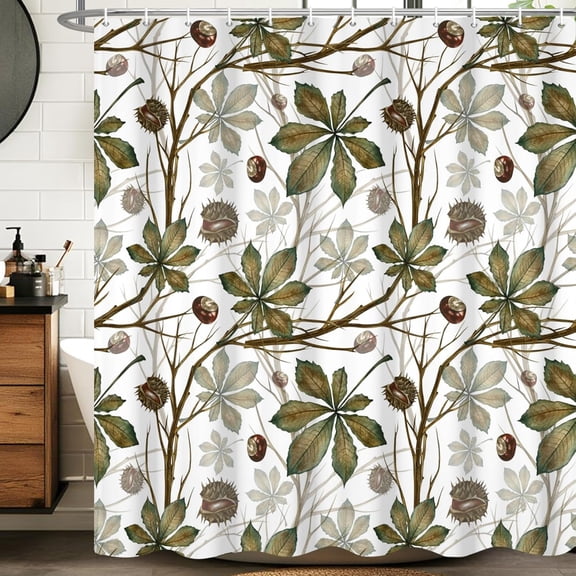 Chestnuts Tree Branches Shower Curtain Vintage Botanical Printed Bath Curtain Waterproof Washable Fabric Bathroom Bathtub Decor Shower Curtain Set with Hooks-36"W x 72"L (Pack of 1)