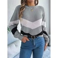 thumbnail image 5 of Womens Sweater Pullover Casual Long Sleeve Crewneck Color Block Pullover Knit Sweater for Women Grey M, 5 of 8