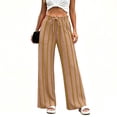 thumbnail image 3 of cocolona Womens Casual Striped Pajama Pants Elastic Waist Straight Wide Leg Travel Lounge Pants with Pockets, 3 of 5