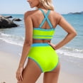 thumbnail image 3 of Bathing Suit for Women 2 Piece Tummy Control High Neck Racerback Top Triangle Colorblock Bikini Sets Sporty Swimsuits, 3 of 4