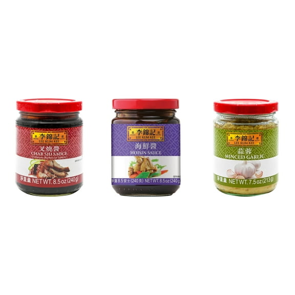 NineChef Brand Spoon Plus 3 Pack Lee Kum Kee Cooking Sauce, 3 Flavors(Char Siu Sauce,Hoisin Sauce,Minced Garlic Sauce)