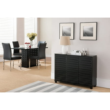 Black Pedestal Dining Sets - Leina 6 Piece Dining Set, Black Wood, Contemporary, 54