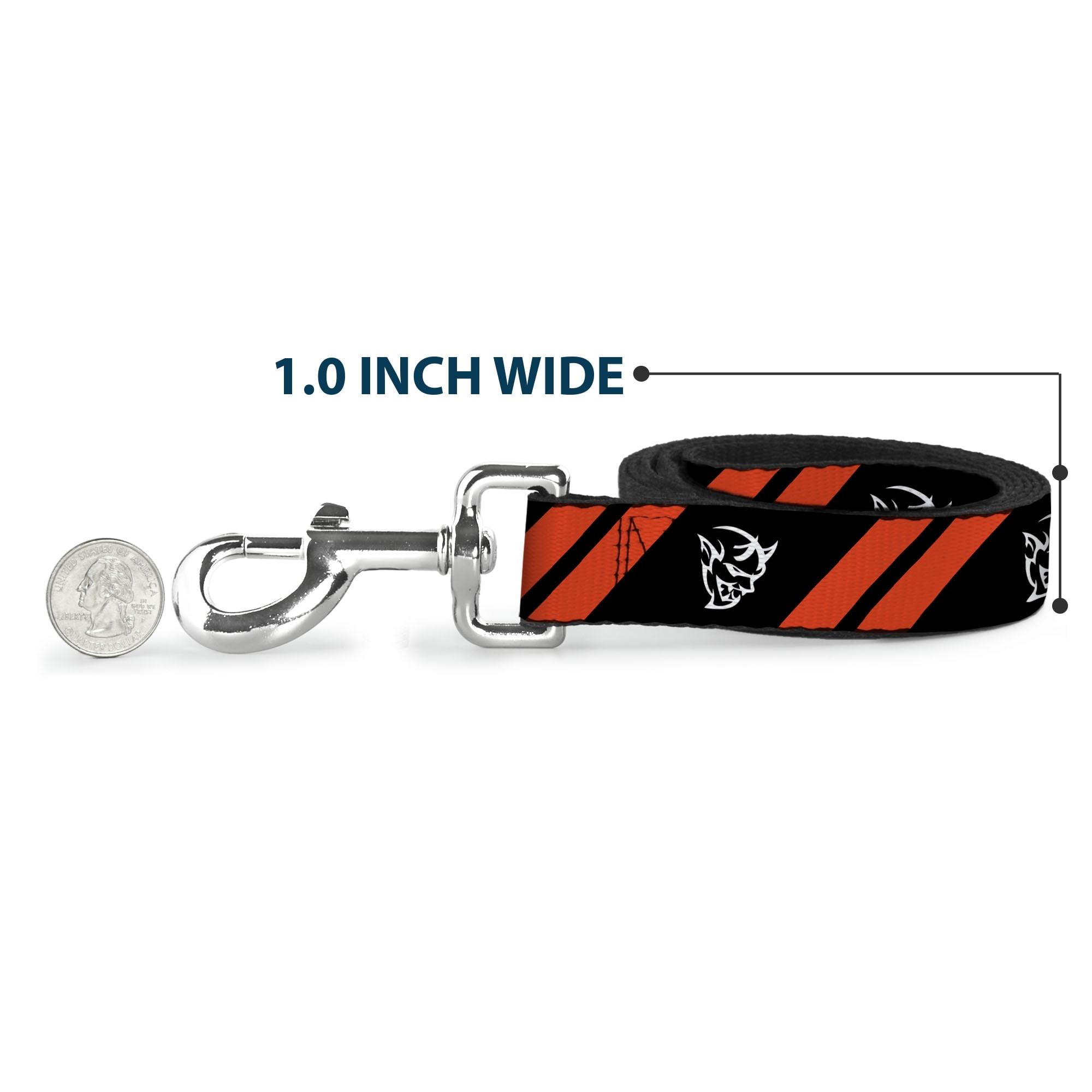 Dodge Pet Leash, Dog Leash, Dodge Stripes Demon Icon Black Red White, 6 Feet Long 1.0 Inch Wide