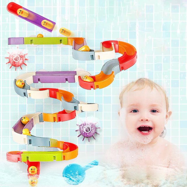 El juguete de baño con tobogán de pato promueve la imaginación para niños mayores de 3 años (34 piezas)