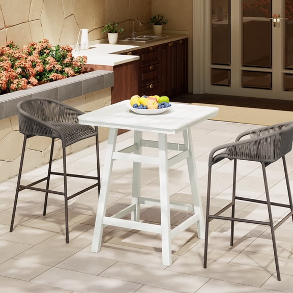 Costaelm 30" Square Outdoor Patio Counter High Bistro Bar Table With Umbrella Hole, All-Weather Patio Bar Table , White