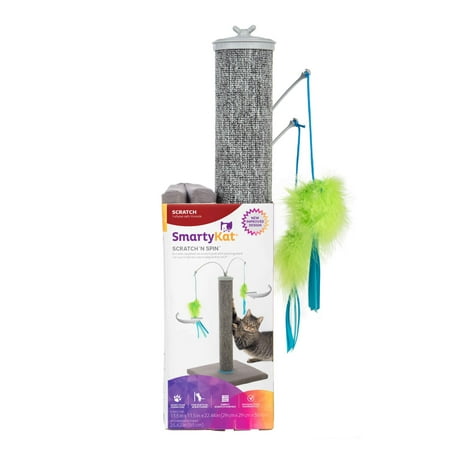 SmartyKat Scratch 'N Spin Cat Toy, Carpet Scratching Post, Interactive Spinning Wand, Multicolored