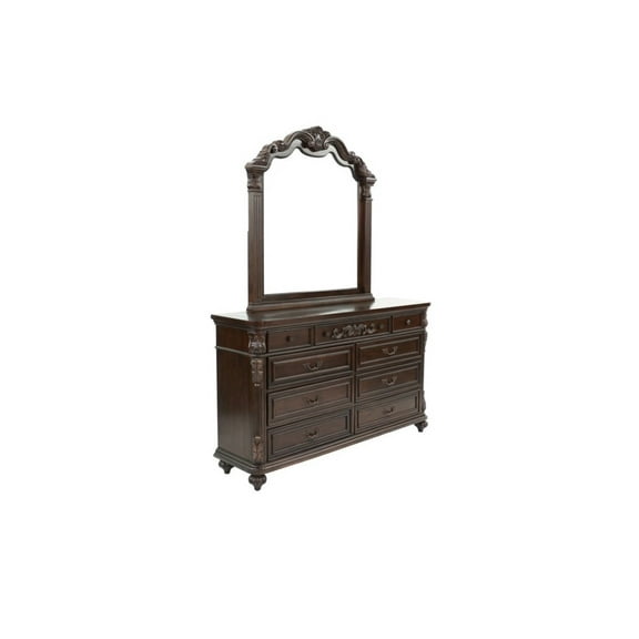 Traditional Antique Walnut Dresser with Mirror, Bedroom Storage Furniture