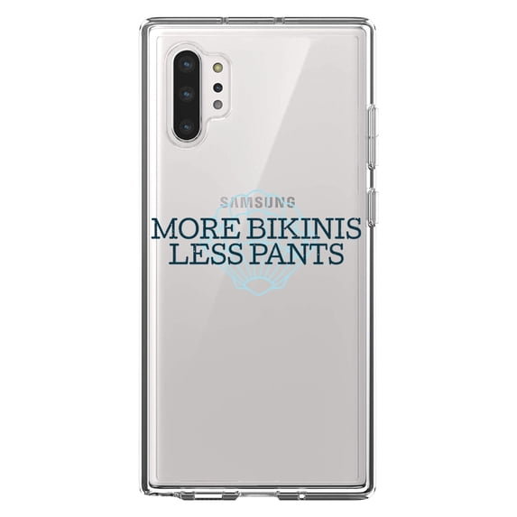 DistinctInk Clear Shockproof Hybrid Case for Galaxy Note 10 PLUS (6.8" Screen) - TPU Bumper Acrylic Back Tempered Glass Screen Protector - More Bikinis Less Pants