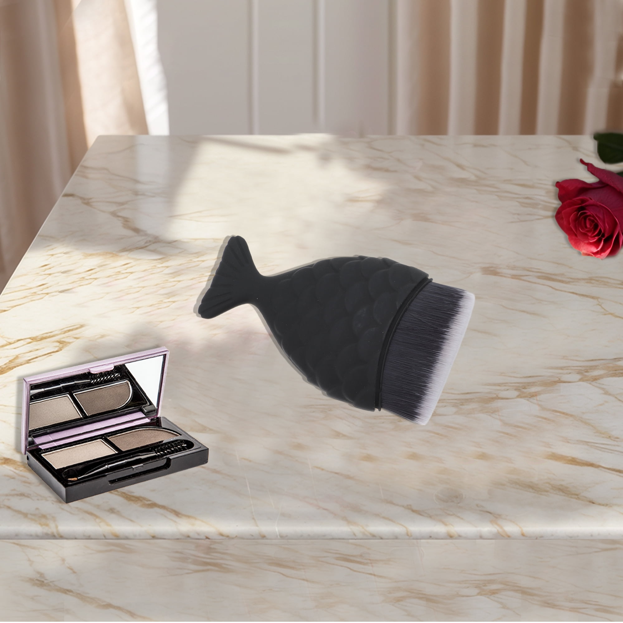 Unique Bargains 1 Pc Mermaids Shape Foundation Brush for Travel Black