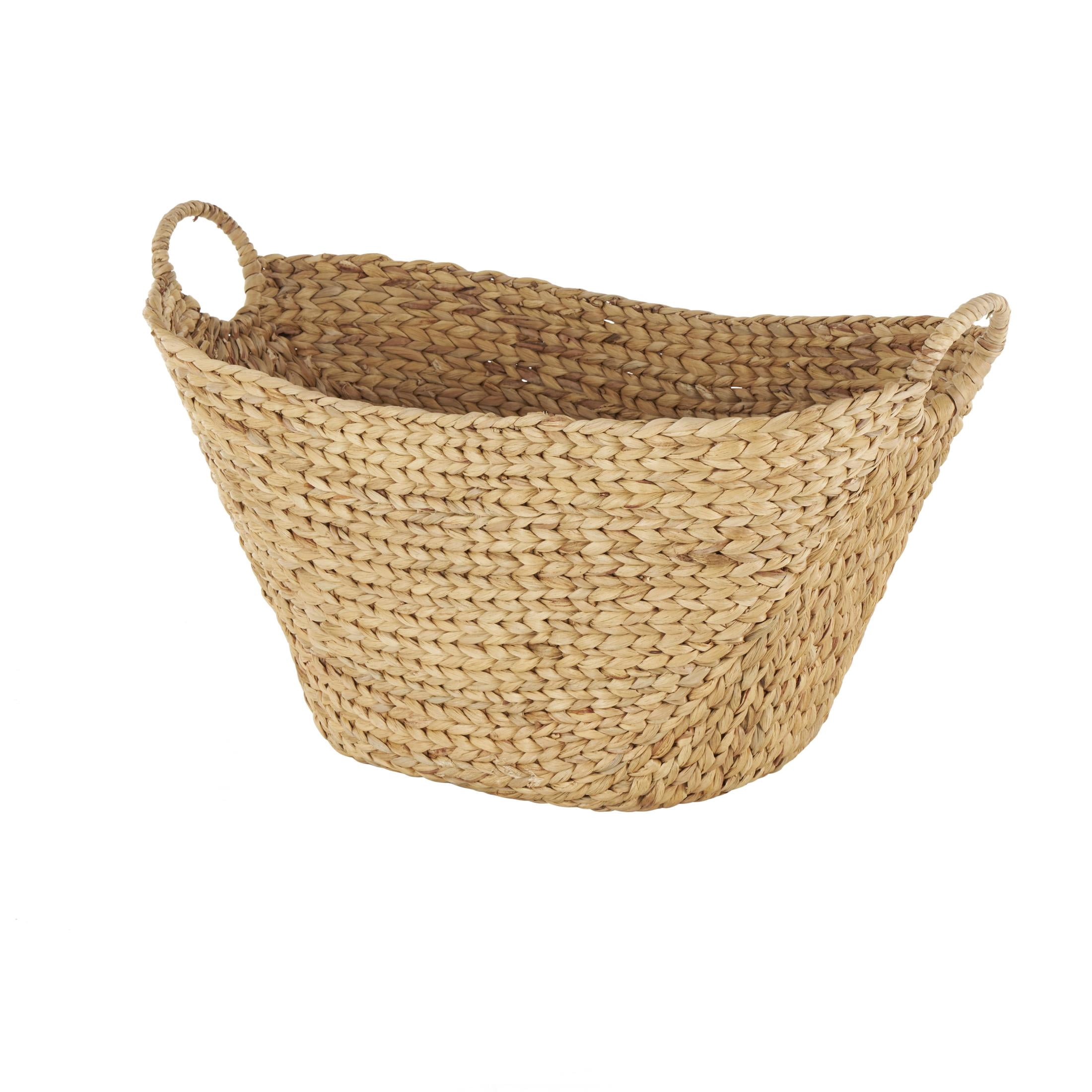 DecMode 31" x 19" Brown Seagrass Handmade Large Woven Storage Basket with Ring Handles, 1-Piece