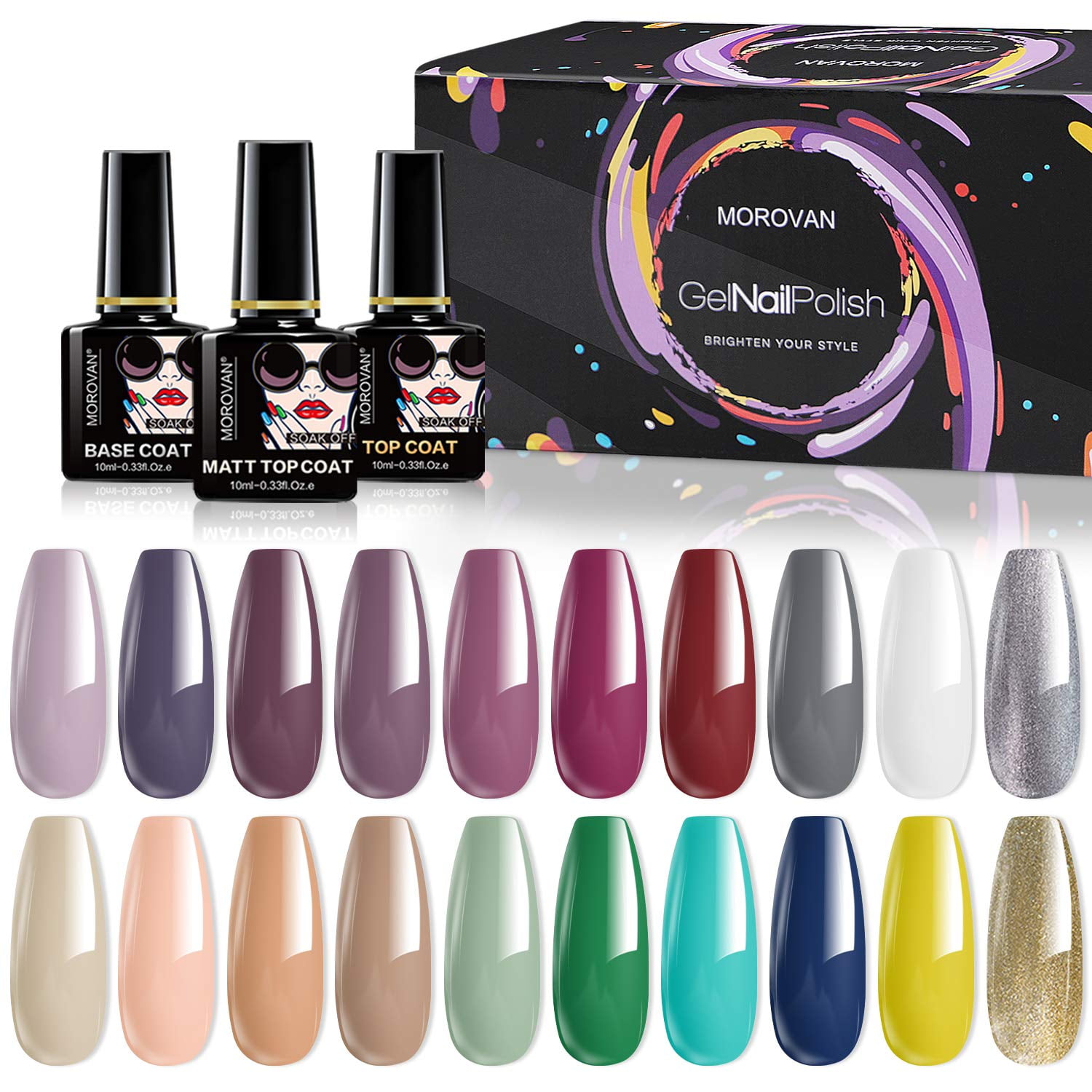 Morovan Gel Nail Polish Kit - 23 Pcs Soak Off UV LED Nail Gel Polish Set with No Wipe Glossy/Matte Top and Base Coat - Red White Glitter Polish Starter Manicure Nail Art Home Salon - Gifts for Women Images Morovan Gel Nail Polish Kit - 23 Pcs Soak Off UV LED Nail Gel Polish Set with No Wipe Glossy/Matte Top and Base Coat - Red White Glitter Polish Starter Manicure Nail Art Home Salon - Gifts for Women