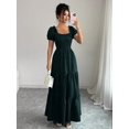 thumbnail image 7 of Womens Elegant Dark Green Tiered Maxi Dress With Puff Sleeves & Square, 7 of 7