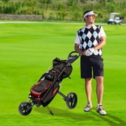 ToppiJoy 3 Wheel Push Pull Golf Cart with Foot Brake, Golf Trolley with Adjustable Straps, One Second to Open & Close, Cup Holder Included (Black)