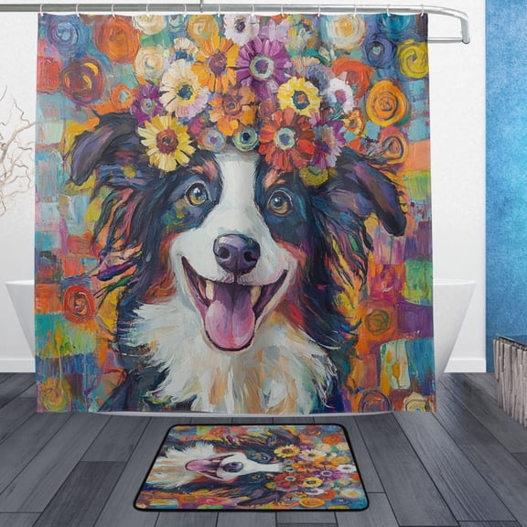 BZSMCE Shower Curtain and Bath Accessory Set,Loving Dog Pattern