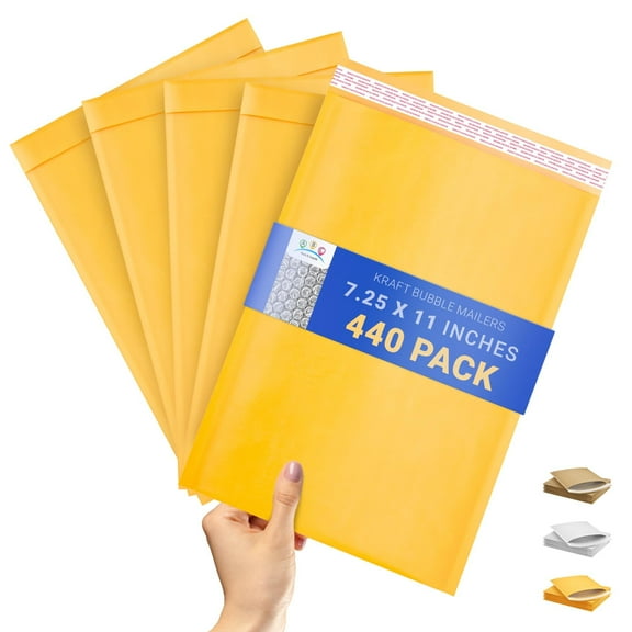 Yellow Kraft Bubble Mailers, Padded Self Seal Envelopes, 400 Count, 7.25 x 11 in