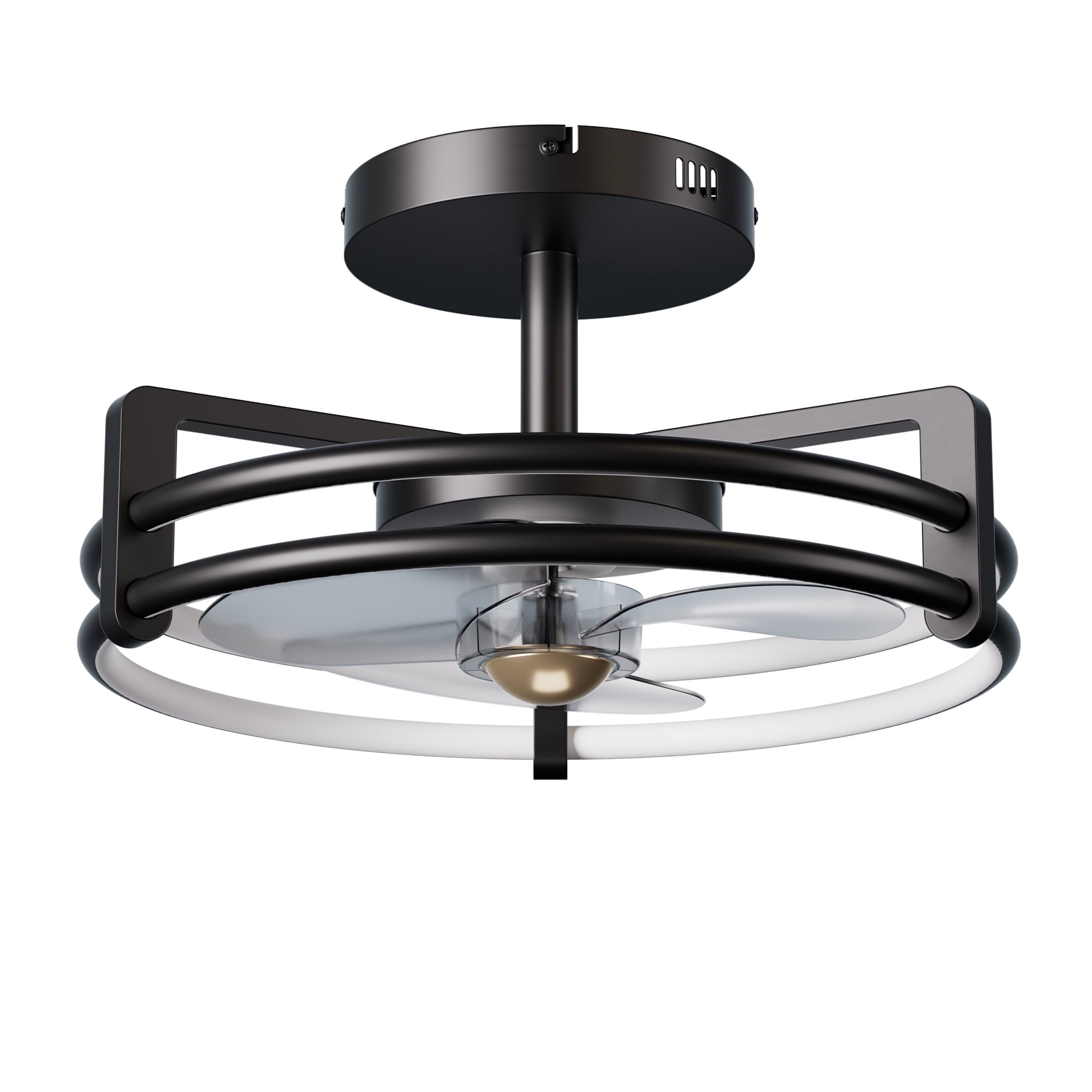 16 inch Ceiling Fan with Light and Remote Control, Black Modern Ceiling Fan for Kitchen, Bedroom, Indoor, 6 Speed, Quiet, Timing