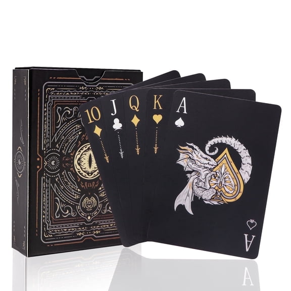 Easy Shuffling Plastic Waterproof Playing Cards,Cool Black Dragon Poker Cards for Game and Party, Deck of Cards(Dragon)