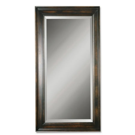 70" Distressed Black Solid Wood Rectangular Beveled Wall Mirror