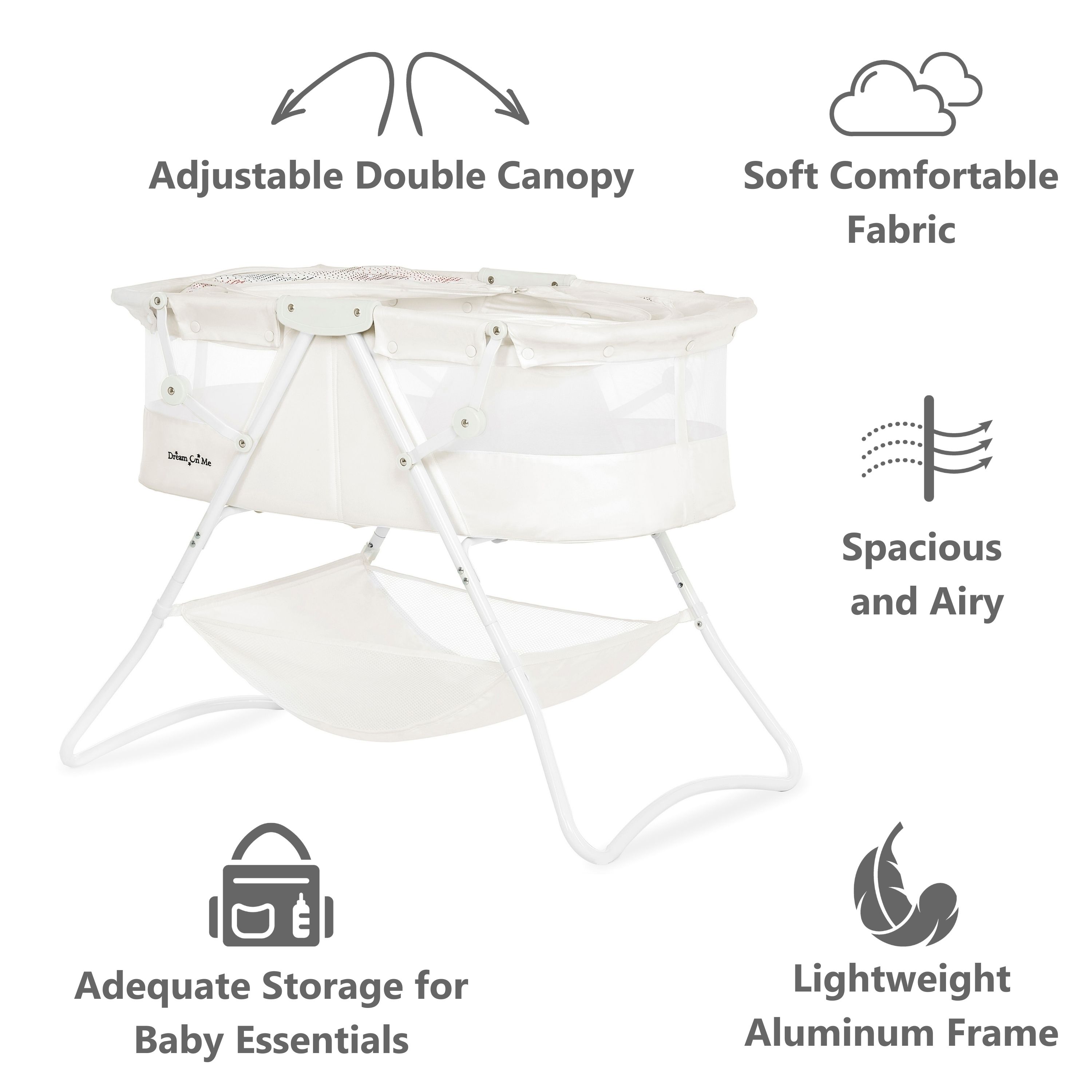 Dream On Me Karley Bassinet in Dove White, Quick Fold and Easy to Carry, Large Storage Basket - image 5 of 18