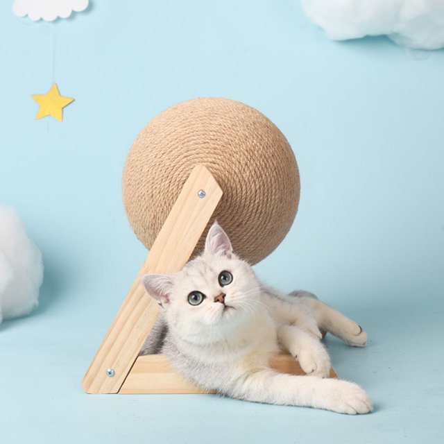 TIMIFIS Cat Toy Cat Scratching Board Cat Toy Wooden Cat Scratching Ball Grinding Claw Hand Wrapped Sisal Rope Cat Climbing Frame Durable Cat Scratching Post Pet Supplies Interactive -