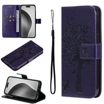 Compatible with Samsung Galaxy A51 5G Case Wallet Case with Magnetic Flip Kickstand Card Holder Slot with Wrist Strap Cute Butterfly Cat Embossed PU Leather Protective Phone Case,Purple