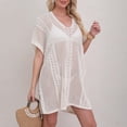 thumbnail image 5 of qelini Beach Cover up for Women Knitted Short Sleeve Beach Dress Cut Out Solid Color Cover Up Summer Vocation, 5 of 8
