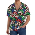 thumbnail image 7 of Lsque Mario print Men's Cuban Collar Short Sleeve Shirt Summer Beachwear Casual Button Down Fashionable Vacation Leisure Shirt-Medium, 7 of 7