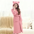thumbnail image 2 of Girls Fleece Robe with Pockets Bear Ear Hooded Flannel Bathrobe Kids Belted Soft Plush Fuzzy Pajamas Sleepwear (7 Years, Pink), 2 of 7