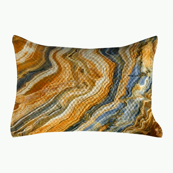Quartz Formation Pillowcover - Abstract Marble Print Accent Pillow - Colorful Rock Surface Design - Standard Size Bedroom Pillow Case - 36" x 20" - Slate Blue Apricot