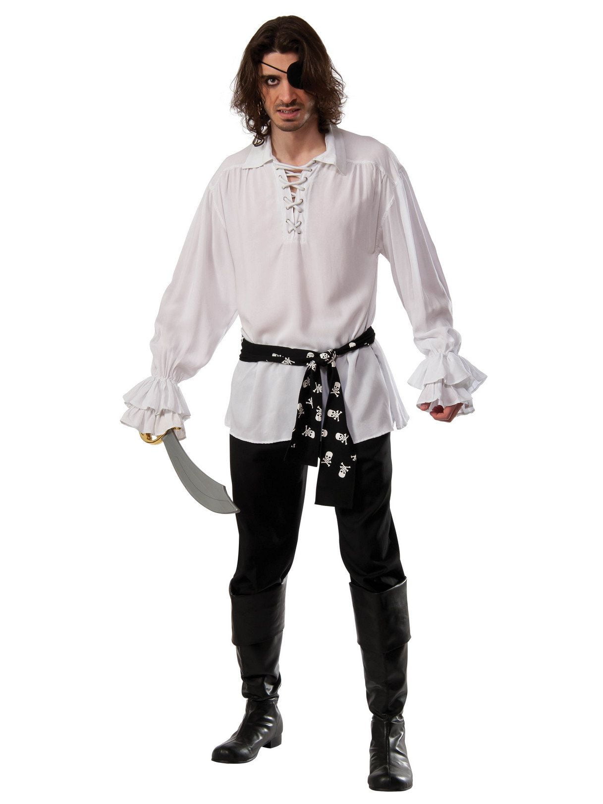 White Pirate Shirt Mens Fancy Dress High Seas Buccaneer Adults Costume Accessory
