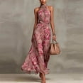thumbnail image 4 of BODOAO Maxi Dresses for Women Floral Halter Neck Sleeveless Chiffon Pleated Long Dress, Flowy Summer Wedding Guest Outfit for Beach Vacation and Special Events Pink 3XL, 4 of 7