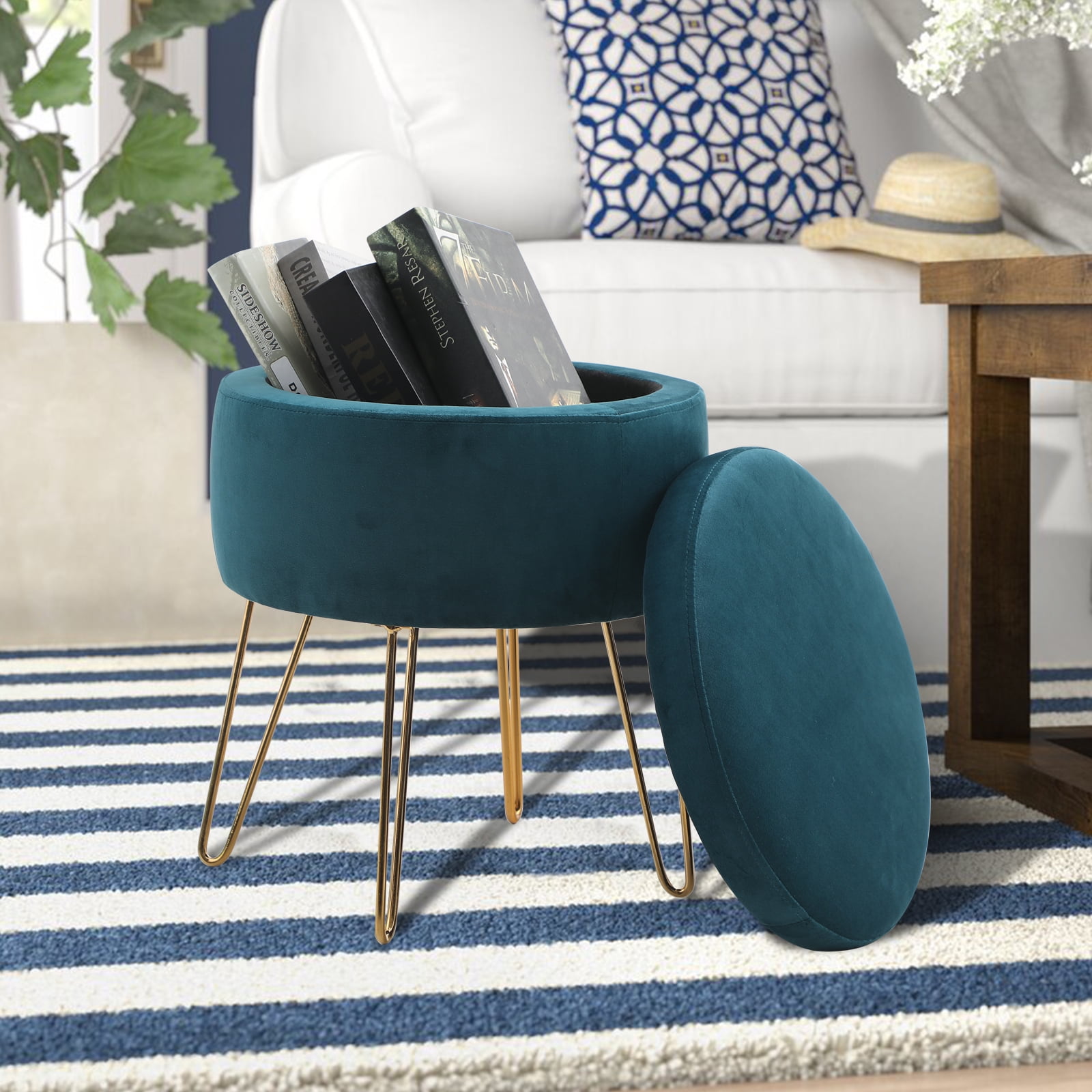 MF Studio Round Tufted Storage Ottoman Velvet Fabric Footstools Shoe