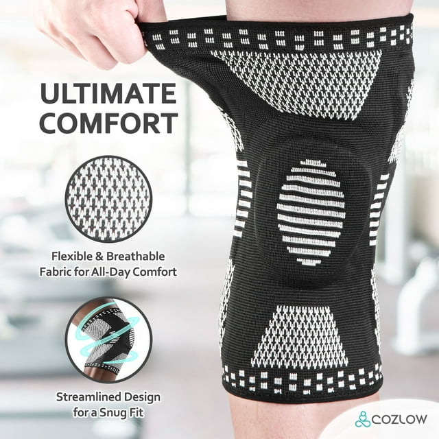 Cozlow Knee Brace for Arthritis & Torn Meniscus Relief, 2Pcs Compression Knee Support with Stabilizers for Men Women Knee Pain Relief, L