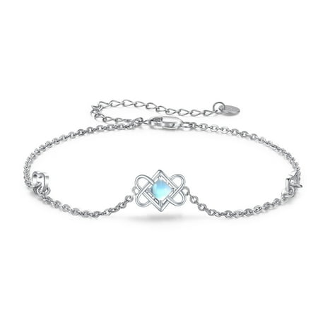 Cuoka Celtic Knot Bracelet 925 Sterling Silver Moonstone Bracelets 7+2'' Adjustable Chain 18K White Gold Plated Hypoallergenic Jewelry Birthday Xmas Gift for Women Girls Mom Daughter Wife