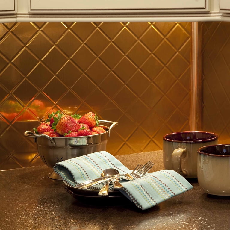 FASÄDE Quilted Decorative Vinyl Backsplash – Brushed Aluminum, 18″x24″ Panels, 5-Pack, DIY Peel & Stick Wall Covering