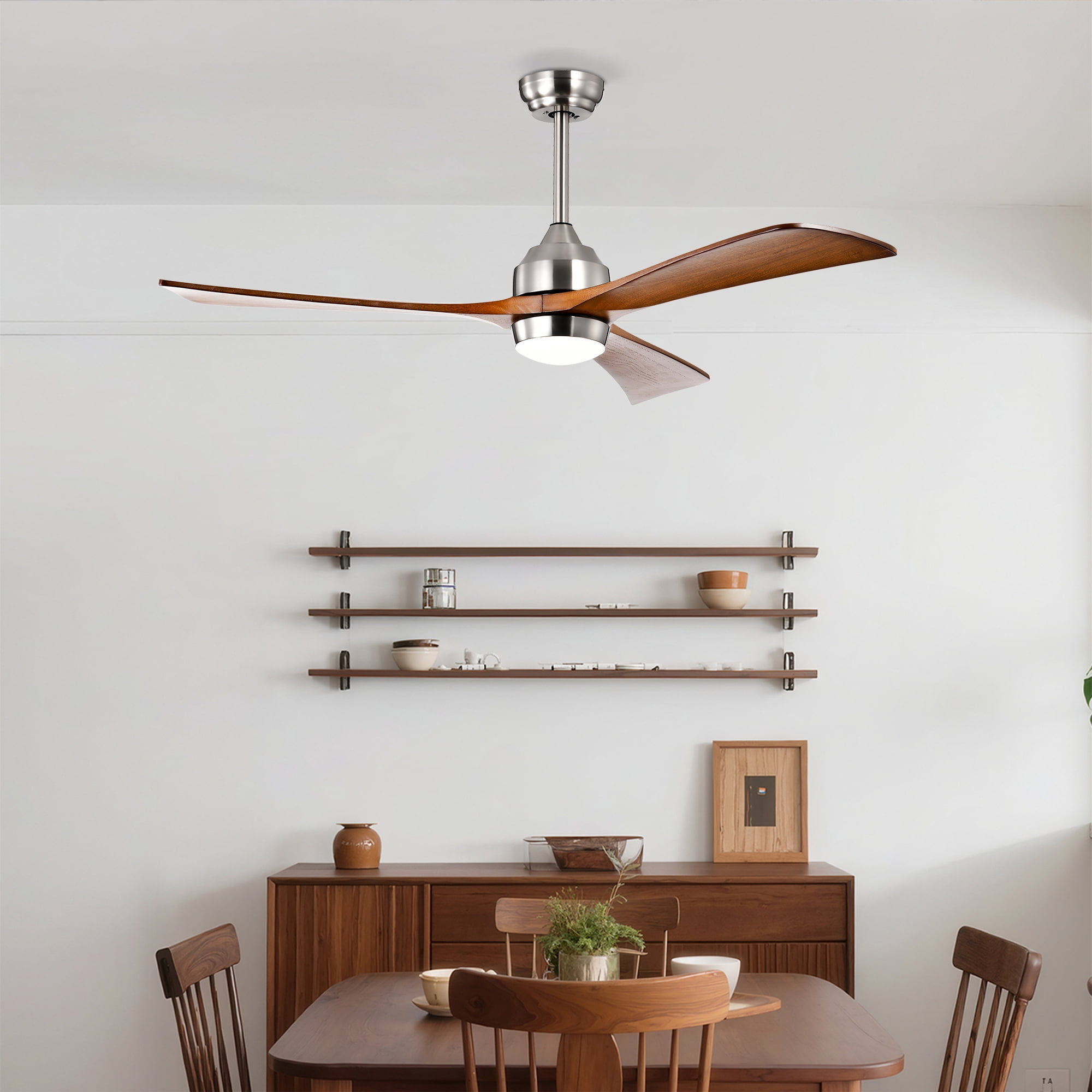 Ceiling Fan with Light, 52 Inch Solid Wood Blade Quiet Fan for Home Office Living Room, Stain Nickel