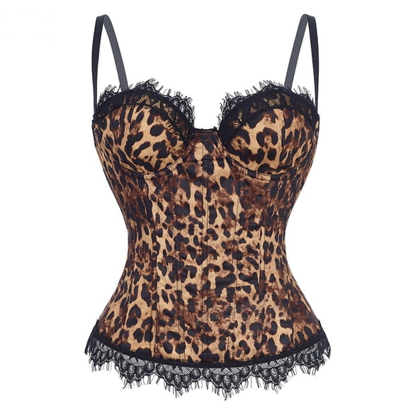 HCYSFG Cheetah Print Corsets For Women Leopard Print Bustiers Sweetheart Neck Sleeveless Lace Trim Corset Fit Shapewear