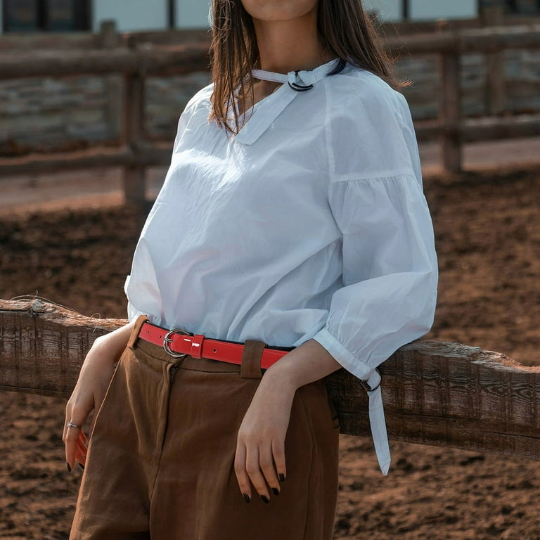 red skinny belt for dress Skinny Ladies Red Belt For Dress - Real Leather 40 / 100 cm