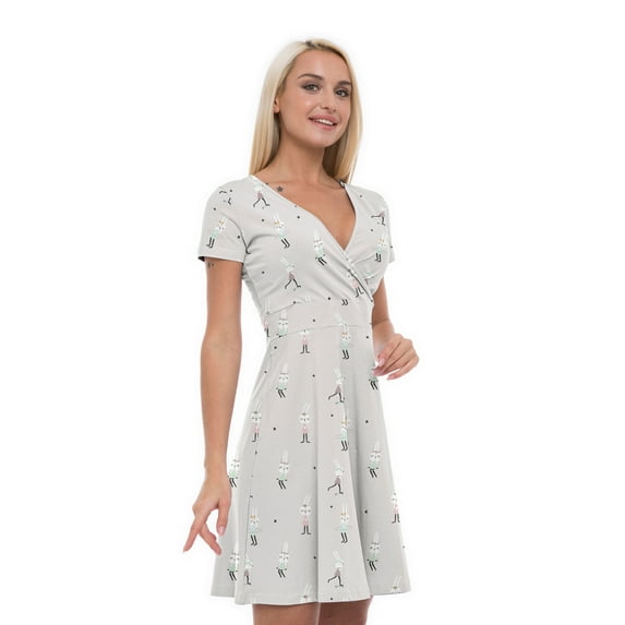 Women’s A Line Rabbit Summer Dress, Retro Triangle Arrangement, Cross Wrap V Neck, 6 Sizes, by Ambesonne