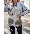 thumbnail image 2 of HSHDLDF Women's Aztec Denim Jacket Distressed Lapel Long Sleeve Vintage Button Down Denim Jacket Shacket, 2 of 7