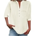 thumbnail image 2 of Frostluinai Cotton Linen Shirts for Women Solid Henley Shirts 3/4 Sleeve Button V Neck Lounge Blouses Plus Size Summer Tee Shirts with Pocket, 2 of 7