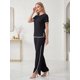 thumbnail image 4 of Conjunto 2 Piezas, Blusa Manga Corta y Pantalón Recto con Abertura, Estilo Elegante y Moderno para Mujer, 4 of 5
