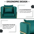 thumbnail image 3 of Velvet Accent Barrel Chairs Set of 2, Modern Arm Club Chair Set with Pillow for Living Room / Bedroom / Guest Reception, Channel Tufted, Gold Finish Base, Green, 3 of 7