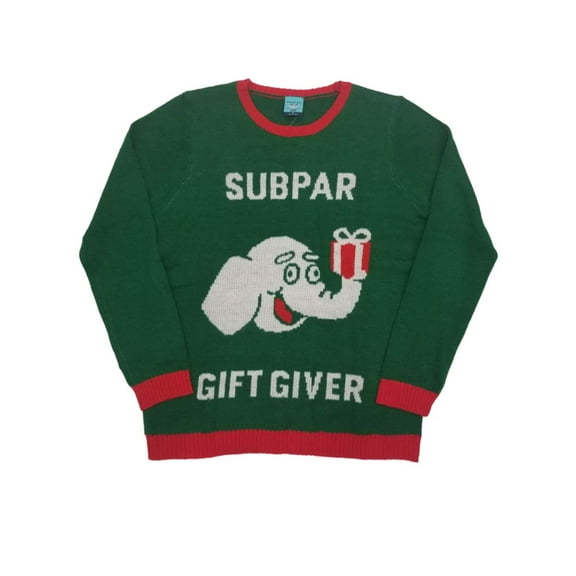 Womens Subpar Gift Giver Elephant Christmas Long Sleeve Knit Ugly Sweater L