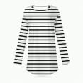 thumbnail image 4 of larppty Womens Trendy Long Sleeve Round Neck Striped Shirts Basic Loose Casual Tunic Tops with Curved Hem (White, 3XL), 4 of 5
