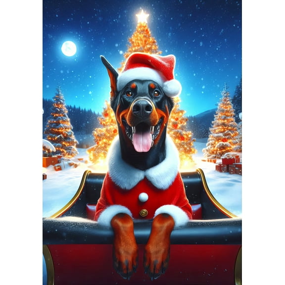 Doberman Black Tan - Best of Breed DCR Christmas House Flag 28" x 40"