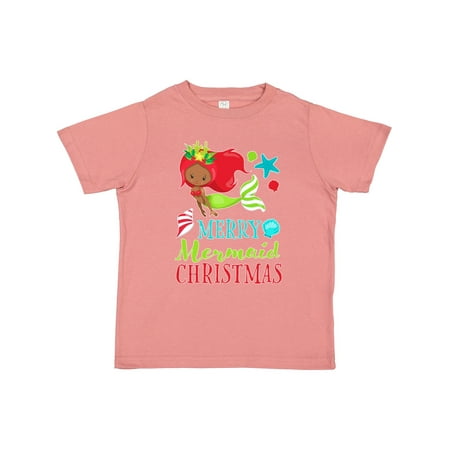 

Inktastic Merry Mermaid Christmas with Red Hair and Dark Skin Tone Gift Toddler Boy or Toddler Girl T-Shirt