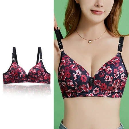 Clearance! Weikingp Bras for Women Women S Sexy Comfortable Medium And Old Age Large No Thin Three Breasted Printing Traditional Bra Bralettes for Women Plus Size Lingerie Watermelon Red 42