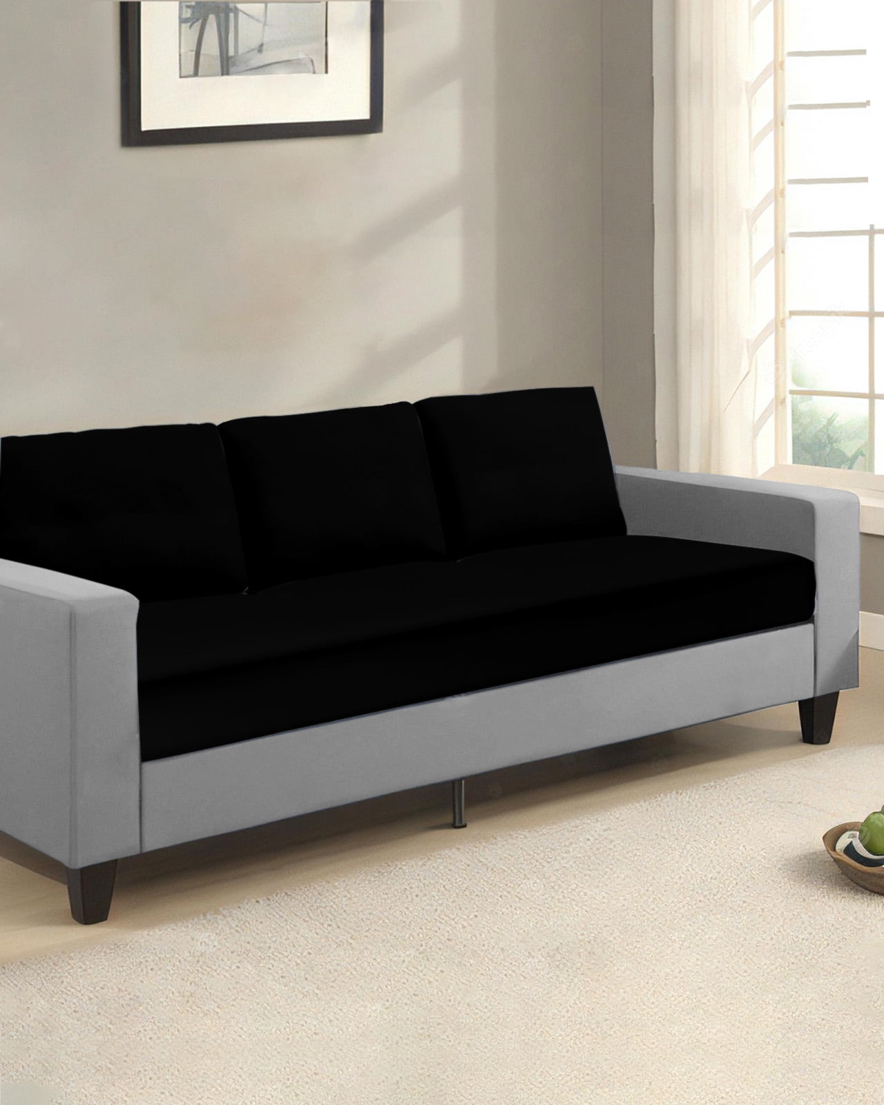 Black Couch Cushion Covers Stretch, Washable Sofa Seat Covers Individual Seat Cushion Sofa Slipcovers Pure Black Couch Cover Furniture Protector S-1PCS