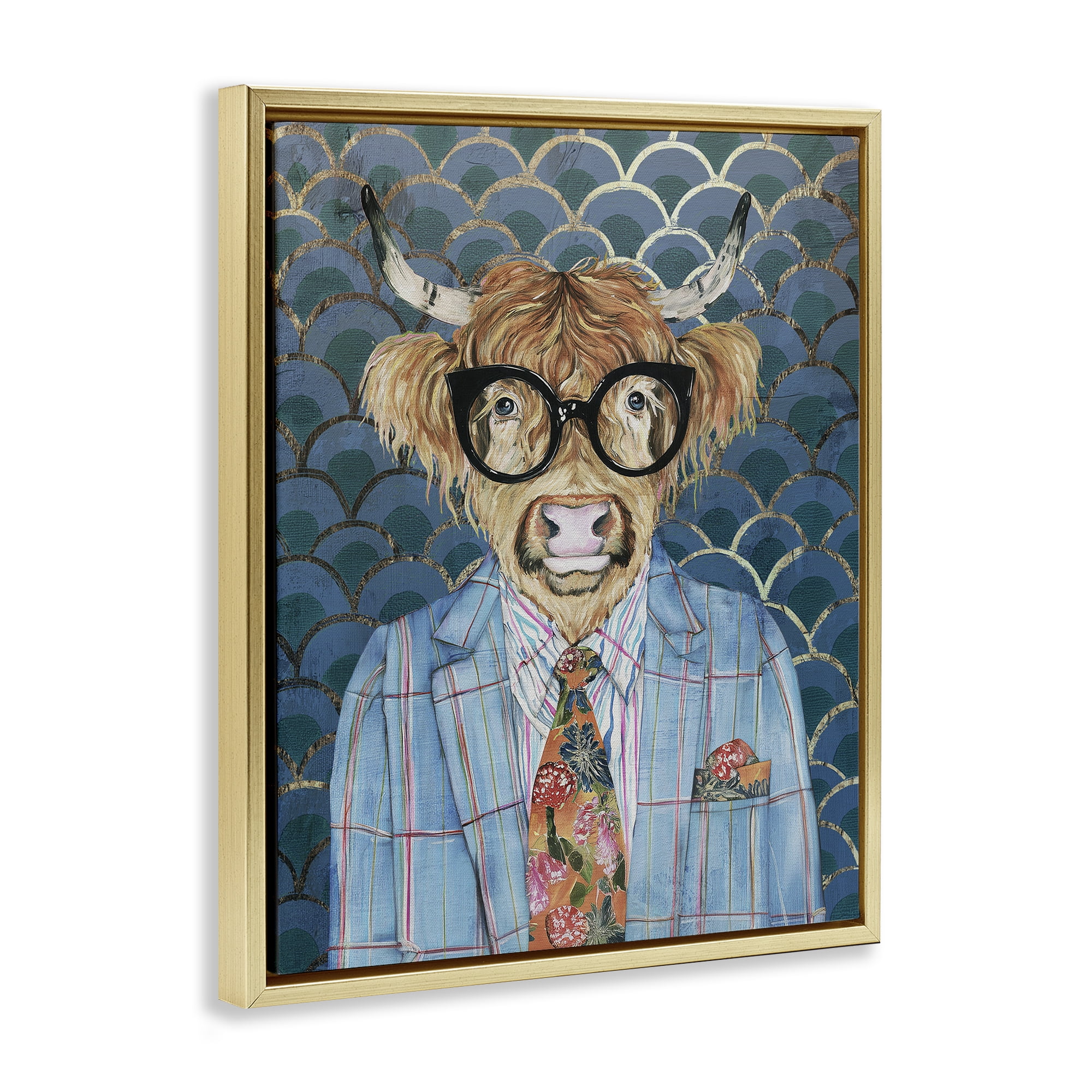 Stupell Industries Cool Highlander Portrait Gold Framed Floater Canvas Wall Art, design by Svetlana Aleynikova